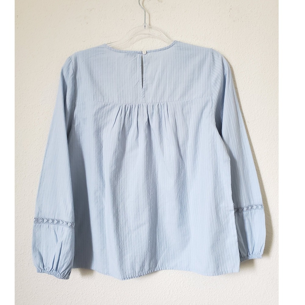J. Crew Peasant Top Blue Long Sleeve Blousan Sleeve Embroidered Womens Small - Picture 8 of 11